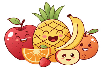 Cute Cartoon Fruits with Happy Faces Illustration