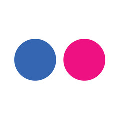 Two simple circles one in blue and the other in pink side by side on a plain white background image view