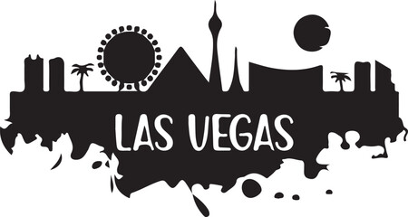 Las vegas city skyline silhouette with paint splatter isolated on white background