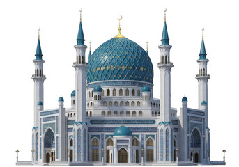 Fototapeta premium Stunning blue domed mosque with minarets architectural beauty ramadan islamic culture