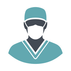 Surgeon Icon Vector Illustration: A Professional Depiction of a Medical Doctor in Scrubs and Mask, Ideal for Healthcare Websites, Medical Presentations, and Clinical Designs, Isolated on White