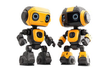 Artificial intelligence robots performing work isolated on transparent background