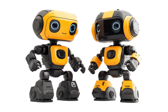 Artificial intelligence robots performing work isolated on transparent background