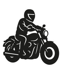 Fototapeta premium Silhouette of a Motorcycle Rider in Helmet on a Black Background