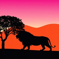 Silhouette lion in African landscape