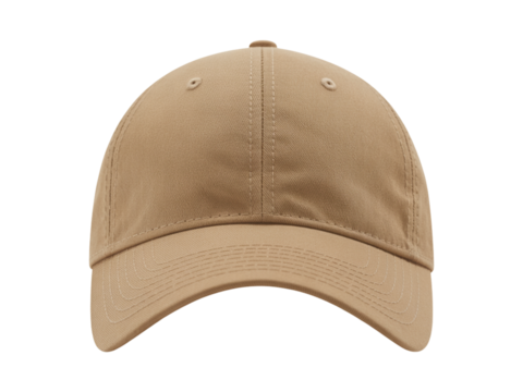 Baseball Cap Front View with Curved Brim, Isolated on Transparent Background