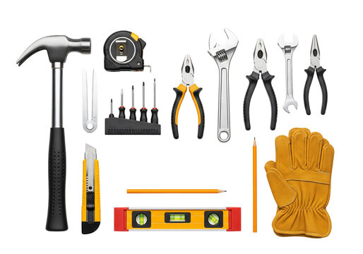 Assortment of hand tools and work glove