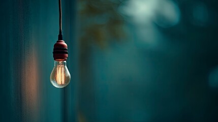 Glowing Filament Bulb Hanging Dark Teal Wall