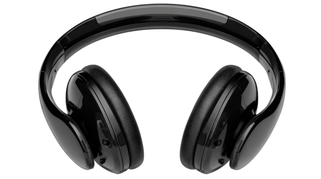 Sleek black over-ear headphones with cushioned pads, modern audio accessory design for music listening, sound quality, and digital entertainment