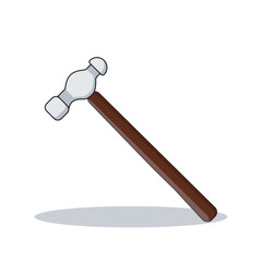 Ball peen hammer vector illustration with steel head and wooden handle, used in metalwork, fabrication, mechanics, blacksmithing, riveting, workshop tasks, and precision striking applications.