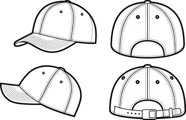 cap, baseball, hat, headwear, accessory, fashion, clothing, apparel, garment, panel, brim, stitch, seam, adjustable, strap, casual, sporty, vector, design, illustration