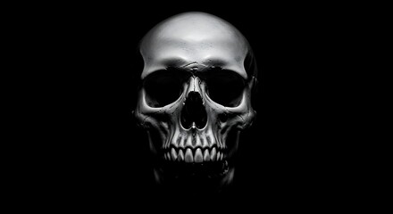 Close-up of a Realistic Human Skull Against a Dark Background