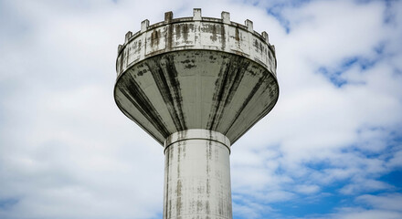 Concreate water tank with cloudy sky background