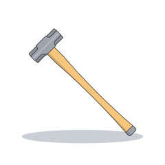 Sledge hammer vector illustration with wooden handle and steel head, perfect for construction, demolition, masonry, carpentry, repair tools, heavy duty work, hardware, DIY, and industrial projects.