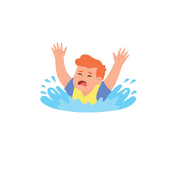 Vector Illustration of a Child Drowning in Water – Water Safety and Rescue Concept