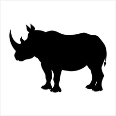 Black silhouette of a rhinoceros isolated on transparent background
