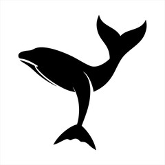 Stylized black whale silhouette isolated on transparent background