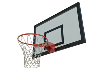 Basketball Hoop with Net and Backboard Fragment, Angled View, Isolated