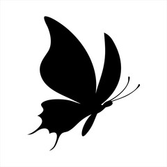 Black butterfly silhouette flying isolated on transparent background