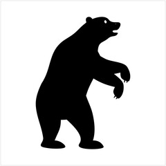 Obraz premium Black silhouette of a bear standing on its hind legs isolated on transparent background