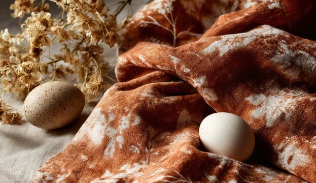 Rustic brown fabric with speckled and white eggs - Powered by Adobe