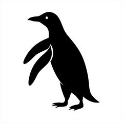 Black silhouette of a penguin standing on a transparent background isolated on transparent background