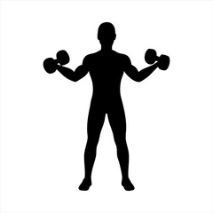 Silhouette of a man exercising with dumbbells isolated on transparent background