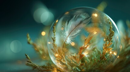 Glass Sphere with Feather and Golden Branches