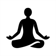 Black silhouette of a person meditating in a lotus pose isolated on transparent background