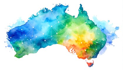 Watercolor Australia map with polygon network