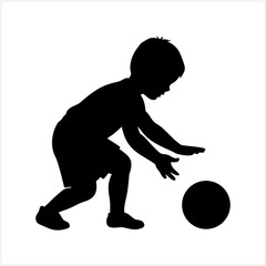 Silhouette of a young boy playing with a ball isolated on transparent background