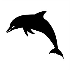 Black silhouette of a jumping dolphin isolated on transparent background