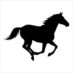 Black silhouette of a galloping horse isolated on transparent background