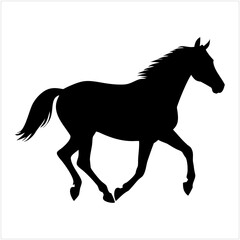 Black silhouette of a running horse isolated on transparent background