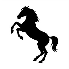 Black silhouette of a rearing horse isolated on transparent background