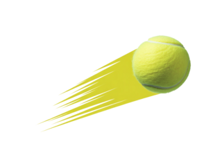 Flying Tennis Ball in Motion with Motion Blur, Dynamic Diagonal, Isolated