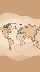 Simple world map, beige background
