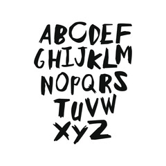 Handwritten black and white alphabet letters abcdefghijklmnopqrstuvwxyz kids font style for creative design projects and educational use