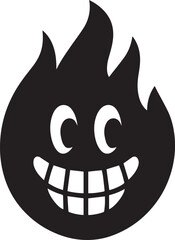 "Cartoon Black Flame Mascot with Smiling Face – Playful Fire Character Illustration"