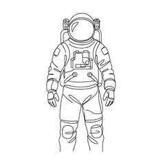 Astronaut in space suit standing with arms at sides in outline style  