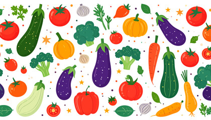 vibrant colorful vegetables seamless pattern.