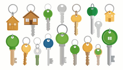 Collection of house keys with keychains.
