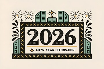 Sparkling celebration 2026 numbers with festive bunting and fireworks display