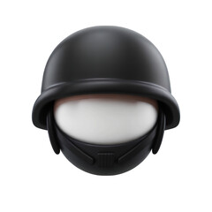 Naklejka premium Closeup 3d rendering of a swat officers head wearing a black helmet isolated on transparent background