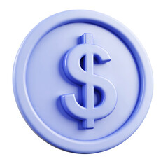 A 3d rendering of a blue dollar coin isolated on transparent background, symbolizing finance and investment