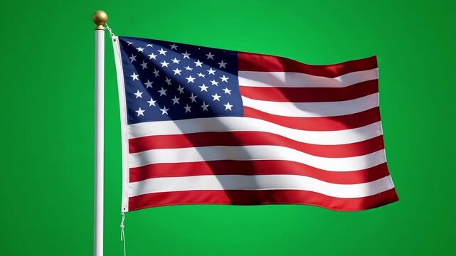 American flag waving proudly against vibrant green screen backdrop for patriotic videos