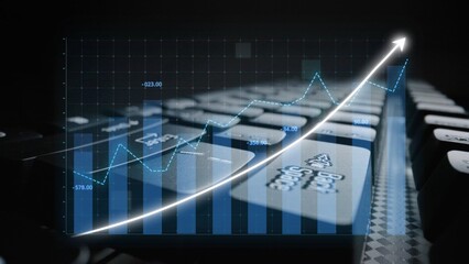 A close-up view of a keyboard featuring a financial graph overlay, representing the intersection of technology and finance, suitable for presentations and articles on analytics. Copula