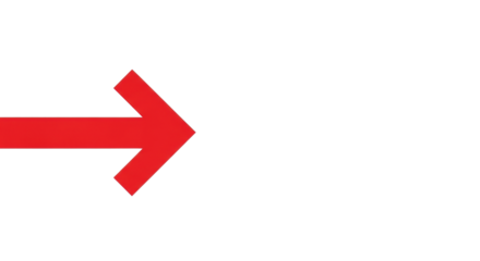 A bold, thick, vibrant red arrow pointing left, centered on a transparent, seamless background with ample copy space to the right, concept of clear instruction and direction