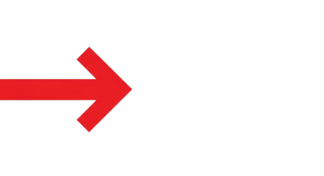 A bold, thick, vibrant red arrow pointing left, centered on a transparent, seamless background with ample copy space to the right, concept of clear instruction and direction - Powered by Adobe