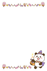 Halloween candy and Cute Panda Wizard with Copy Space / ハロウィンお菓子と魔法使いパンダのイラスト（コピースペースあり）